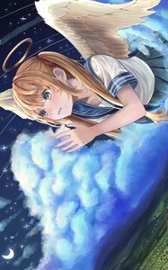 Preview wallpaper girl, angel, clouds, sky, anime, art