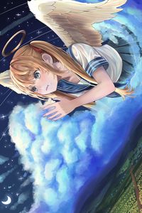 Preview wallpaper girl, angel, clouds, sky, anime, art
