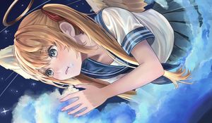 Preview wallpaper girl, angel, clouds, sky, anime, art