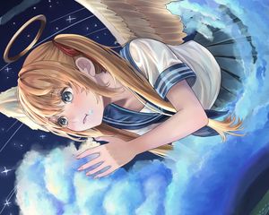 Preview wallpaper girl, angel, clouds, sky, anime, art