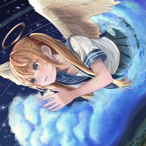 Preview wallpaper girl, angel, clouds, sky, anime, art