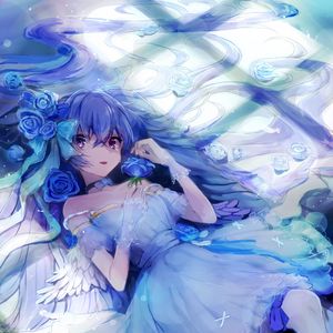 Preview wallpaper girl, angel, dress, wings, anime, art, blue