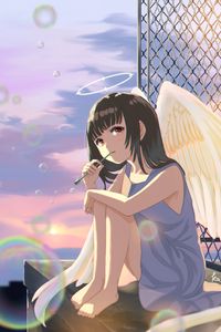 Preview wallpaper girl, angel, halo, wings, bubbles, anime