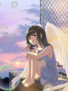 Preview wallpaper girl, angel, halo, wings, bubbles, anime