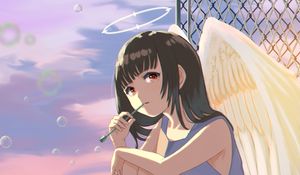 Preview wallpaper girl, angel, halo, wings, bubbles, anime