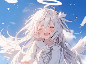Preview wallpaper girl, angel, halo, wings, clouds, anime