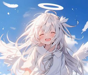 Preview wallpaper girl, angel, halo, wings, clouds, anime