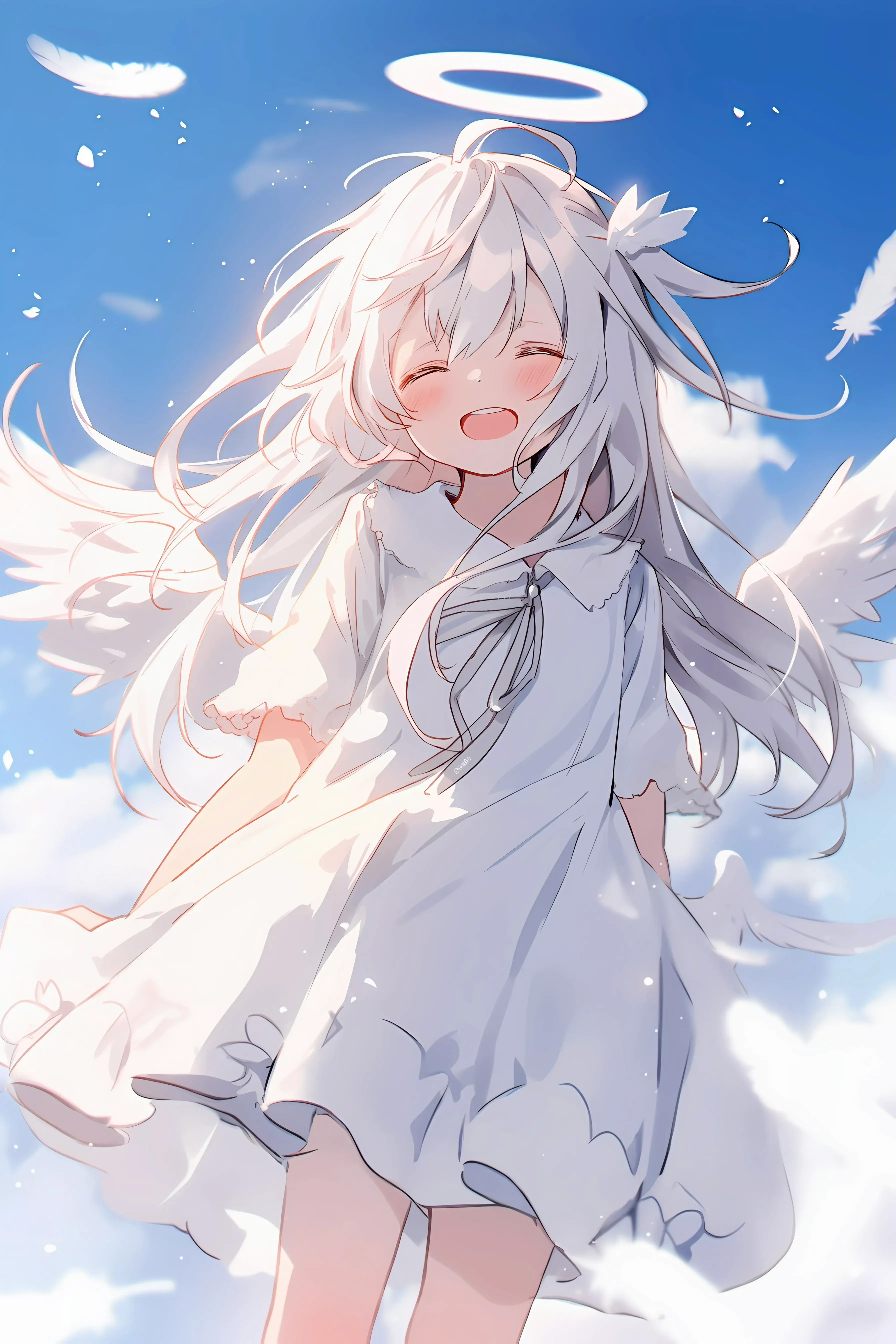 Download wallpaper 3584x5376 girl, angel, halo, wings, clouds, anime hd ...