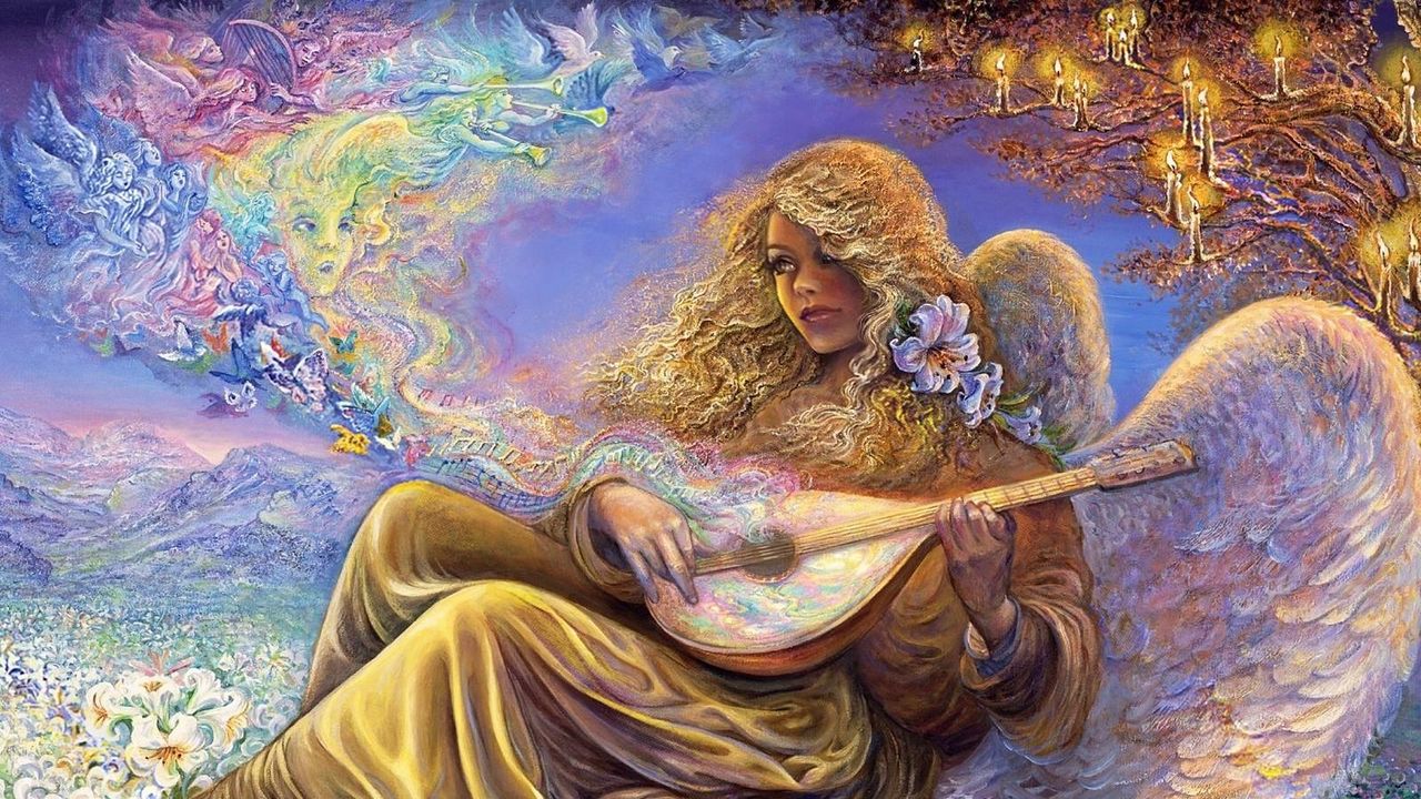 Wallpaper girl, angel, melody, music, flowers, candles