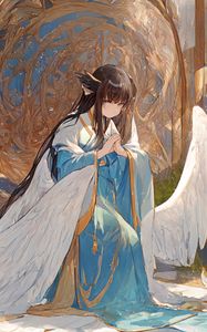 Preview wallpaper girl, angel, pose, wings, anime, kimono
