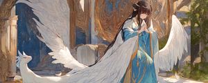 Preview wallpaper girl, angel, pose, wings, anime, kimono