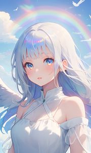 Preview wallpaper girl, angel, sky, rainbow, anime, art
