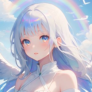 Preview wallpaper girl, angel, sky, rainbow, anime, art