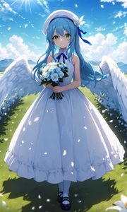 Preview wallpaper girl, angel, smile, wings, bouquet, anime