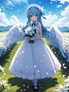 Preview wallpaper girl, angel, smile, wings, bouquet, anime