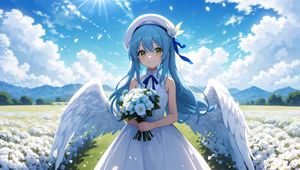 Preview wallpaper girl, angel, smile, wings, bouquet, anime