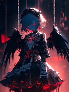 Preview wallpaper girl, angel, wings, dresses, dark, art, chains