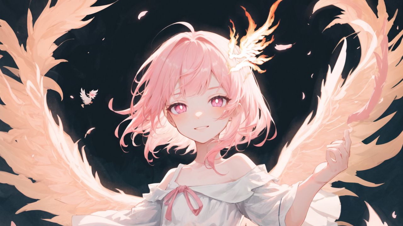 Wallpaper girl, angel, wings, pink, anime
