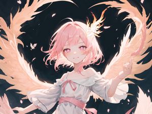 Preview wallpaper girl, angel, wings, pink, anime