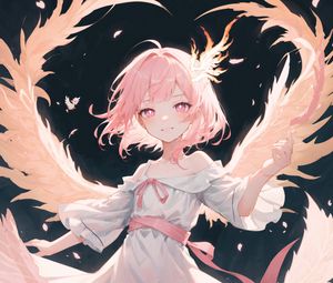 Preview wallpaper girl, angel, wings, pink, anime