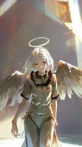Preview wallpaper girl, angel, wings, halo, art, brush strokes, anime