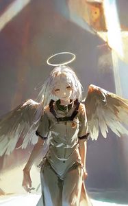 Preview wallpaper girl, angel, wings, halo, art, brush strokes, anime