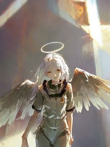 Preview wallpaper girl, angel, wings, halo, art, brush strokes, anime