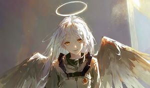 Preview wallpaper girl, angel, wings, halo, art, brush strokes, anime