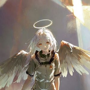 Preview wallpaper girl, angel, wings, halo, art, brush strokes, anime