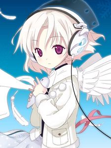 Preview wallpaper girl, angel, wings, headphones, music, kindness
