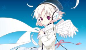 Preview wallpaper girl, angel, wings, headphones, music, kindness