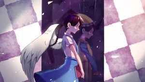 Preview wallpaper girl, angel, wings, reflection, anime, art