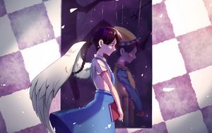Preview wallpaper girl, angel, wings, reflection, anime, art