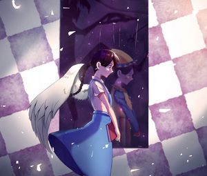 Preview wallpaper girl, angel, wings, reflection, anime, art