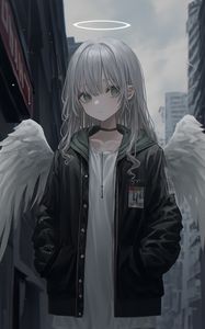 Preview wallpaper girl, angel, wings, halo, anime