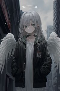 Preview wallpaper girl, angel, wings, halo, anime