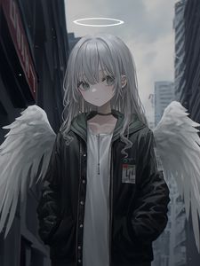 Preview wallpaper girl, angel, wings, halo, anime