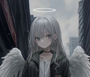 Preview wallpaper girl, angel, wings, halo, anime