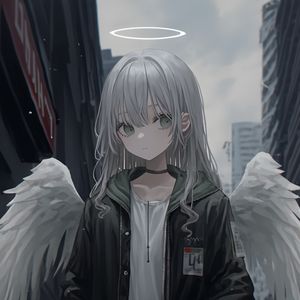 Preview wallpaper girl, angel, wings, halo, anime