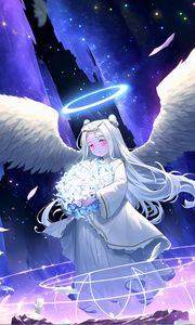 Preview wallpaper girl, angel, wings, halo, bouquet, anime