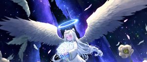 Preview wallpaper girl, angel, wings, halo, bouquet, anime