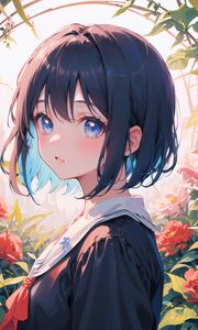 Preview wallpaper girl, anime, art, dress, flowers
