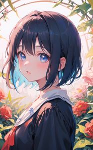 Preview wallpaper girl, anime, art, dress, flowers