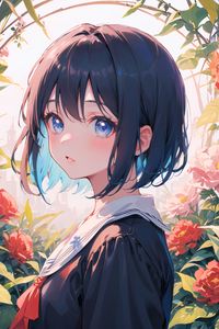 Preview wallpaper girl, anime, art, dress, flowers