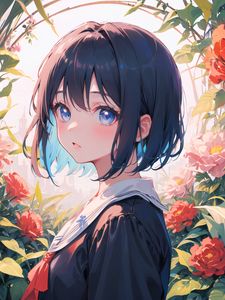 Preview wallpaper girl, anime, art, dress, flowers