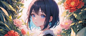 Preview wallpaper girl, anime, art, dress, flowers