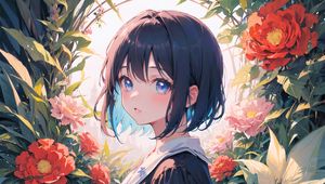 Preview wallpaper girl, anime, art, dress, flowers
