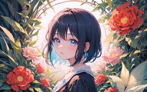 Preview wallpaper girl, anime, art, dress, flowers