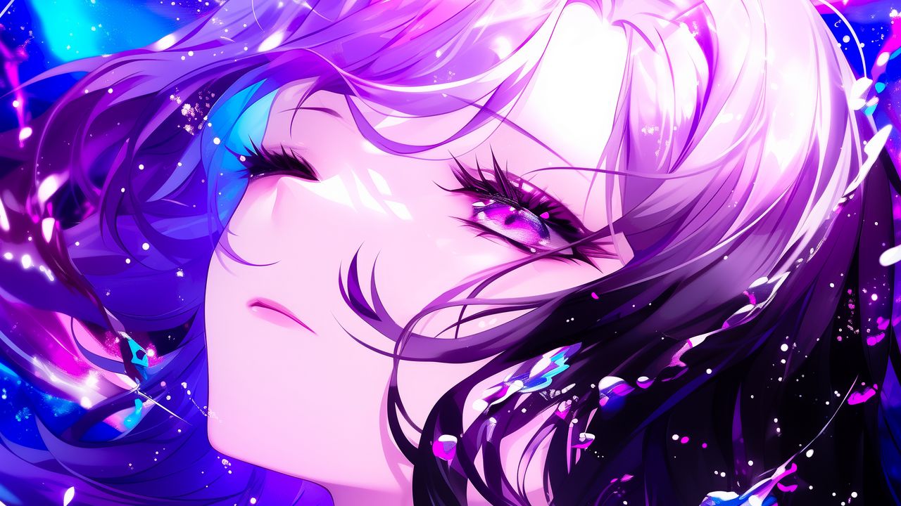 Wallpaper girl, anime, art, purple, glow