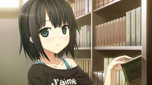 Preview wallpaper girl, anime, books, library